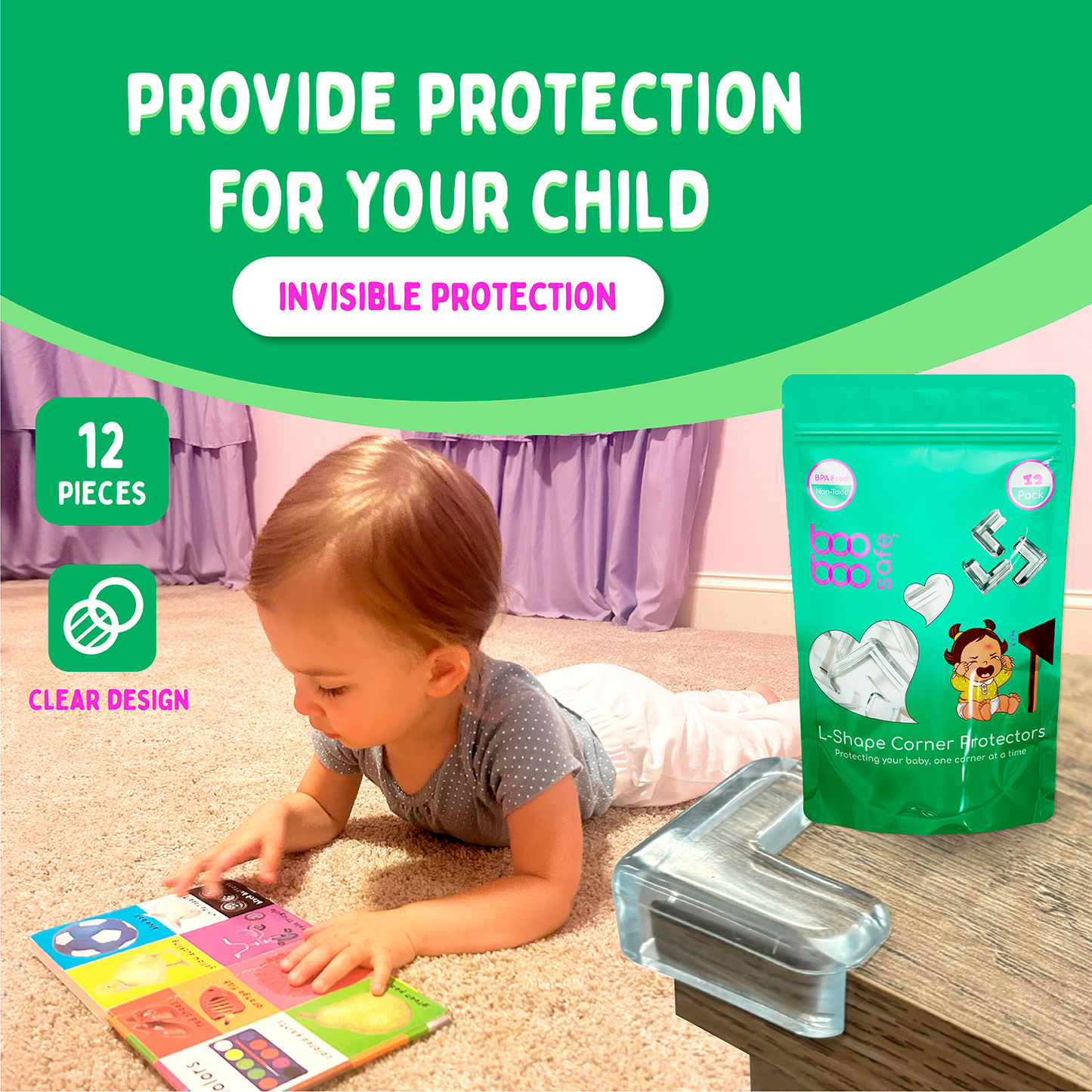 Transparent Corner Protector for Baby Safety - 12-Pack Edge Protectors, Furniture Corner Guards & Table Edge Covers - BPA-Free, Soft L-Shape Design for Baby Proofing Corners